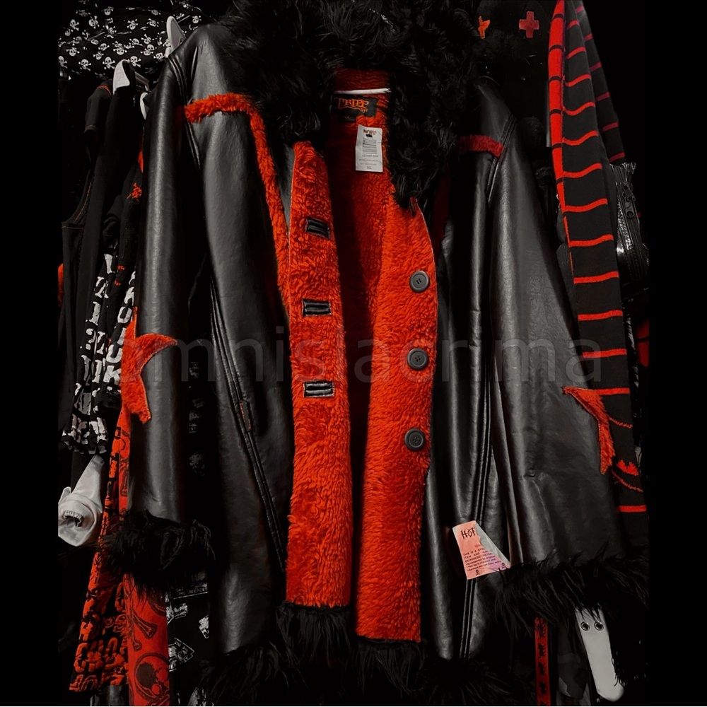 RARE 1990S Y2K Tripp NYC Mallgoth Leather Fur Star Coat BRAND NEW W TAGS